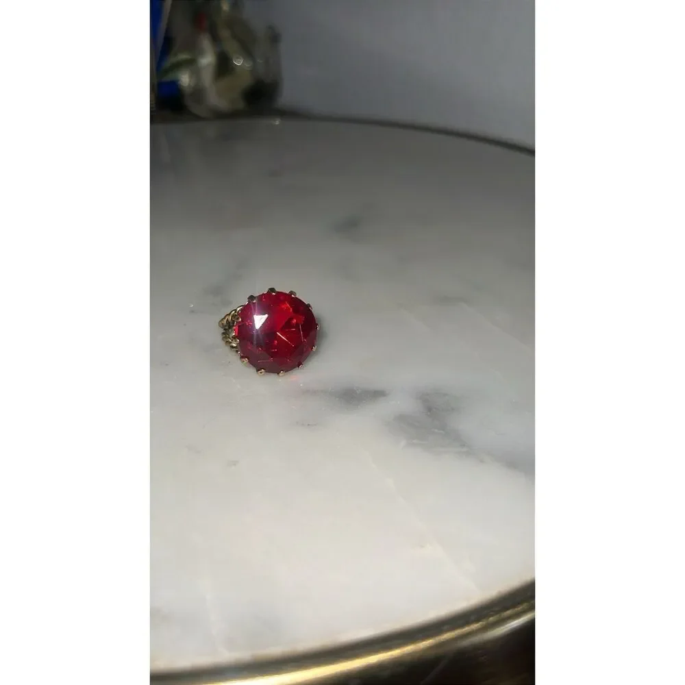 Vintage Ring Signed W Germany Red Glass Brass Twisted Metal Braided West Germany - Picture 4 of 10